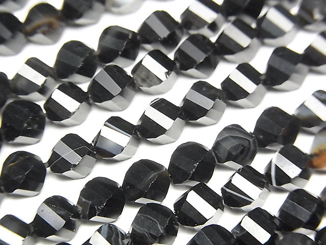 [Video]High Quality! Striped Onyx Twist x Multiple Facets 6x5x5mm 1strand beads (aprx.15inch/37cm)