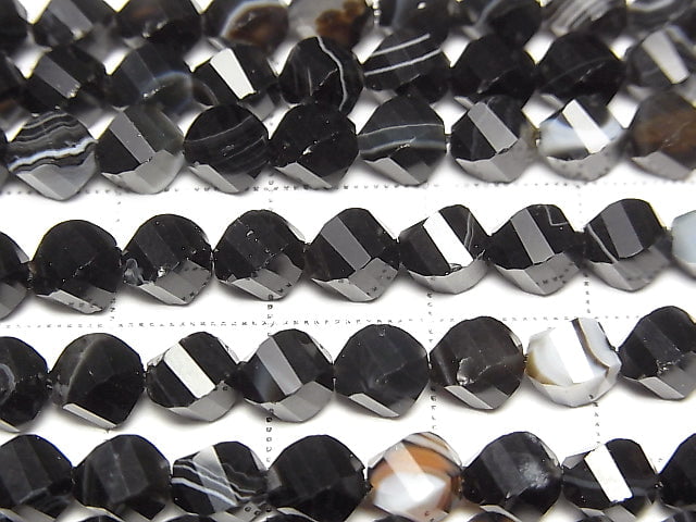 [Video]High Quality! Striped Onyx Twist x Multiple Facets 6x5x5mm 1strand beads (aprx.15inch/37cm)