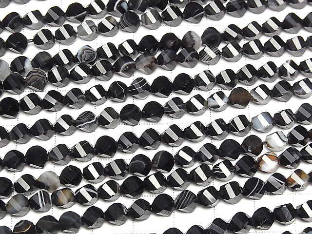 [Video]High Quality! Striped Onyx Twist x Multiple Facets 6x5x5mm 1strand beads (aprx.15inch/37cm)