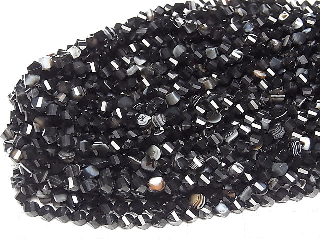 [Video]High Quality! Striped Onyx Twist x Multiple Facets 6x5x5mm 1strand beads (aprx.15inch/37cm)