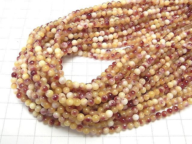 1strand $2.79! Red & Yellow Jade Round 4mm 1strand beads (aprx.15inch / 36cm)