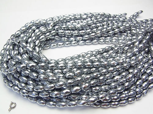 1strand $8.79! Hematite Faceted Rice 9x6x6mm Silver coating 1strand beads (aprx.15inch / 38cm)