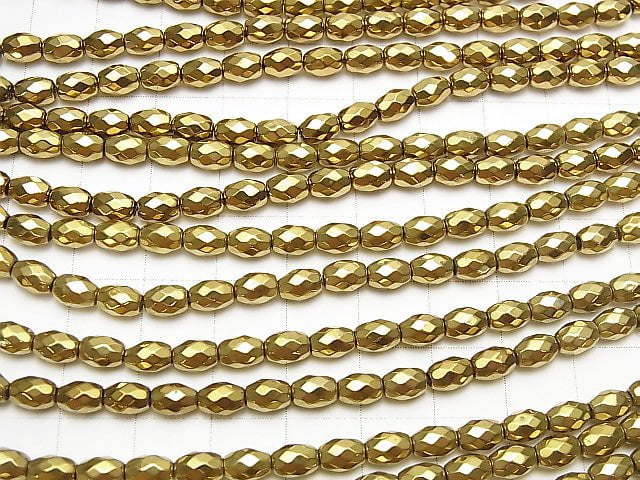 [Video] 1strand $7.79! Hematite Faceted Rice 6x4x4mm Gold coating 1strand beads (aprx.15inch / 38cm)