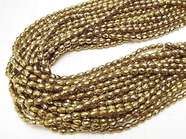 [Video] 1strand $7.79! Hematite Faceted Rice 6x4x4mm Gold coating 1strand beads (aprx.15inch / 38cm)