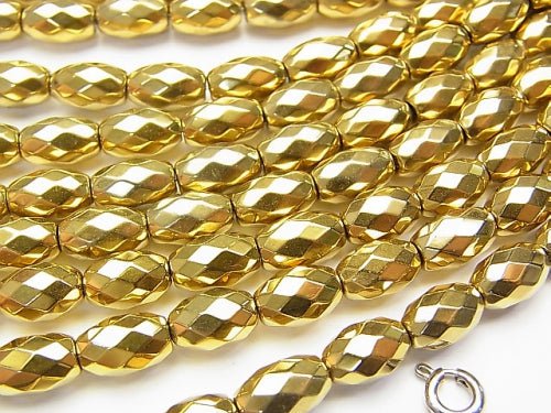 1strand $8.79! Hematite Faceted Rice 9 x 6 mm x 6 mm gold coating 1 strand beads (aprx.15 inch / 37 cm)