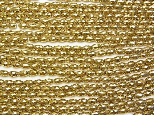1strand $8.79! Hematite Faceted Rice 9 x 6 mm x 6 mm gold coating 1 strand beads (aprx.15 inch / 37 cm)