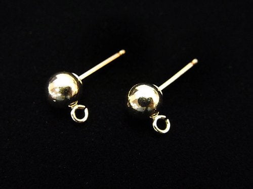 14KGF Ring with Earstuds Earrings Round beads 3,4,5,6mm 1 pair - !