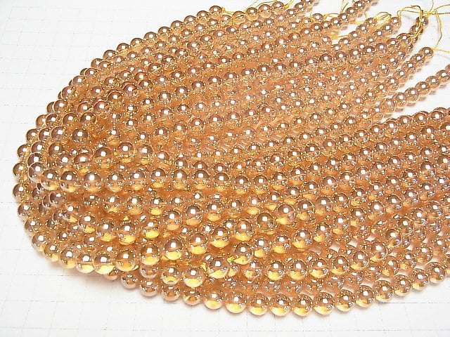 [Video]Champagne Aura Crystal Quartz AAA Round 8mm half or 1strand beads (aprx.15inch/37cm)