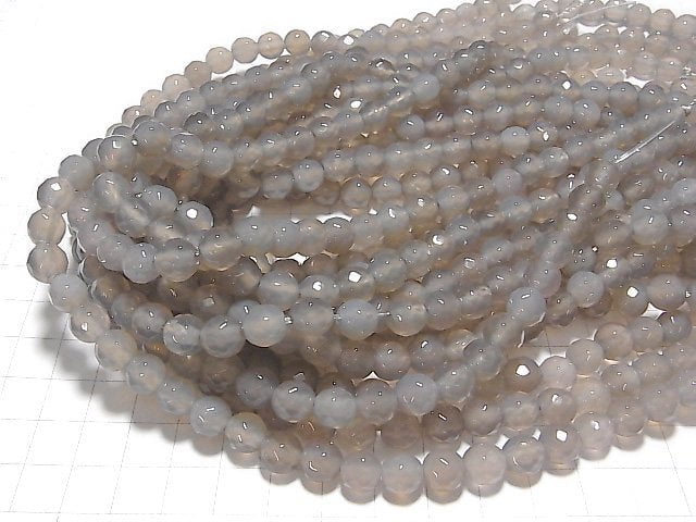 1strand $9.79! Gray Onyx AAA 64Faceted Round 8mm [2mm hole] 1strand beads (aprx.14inch / 35cm)