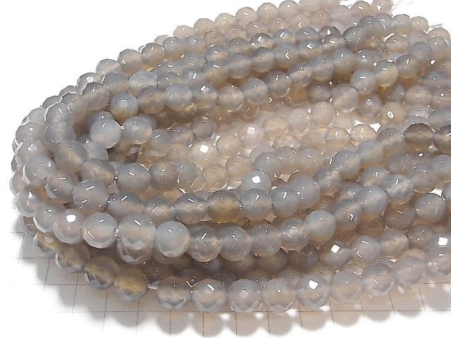 [Video] Gray Onyx AAA 64Faceted Round 10mm [2mm hole] half or 1strand beads (aprx.15inch / 36cm)