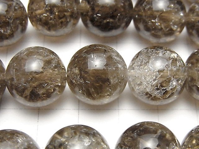 Crackle Smoky Quartz Round 14mm half or 1strand beads (aprx.14inch/35cm)