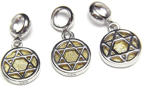 Meteorite hexagonal star Coin Pendant 9 x 9 x 2 mm Yellow Gold  Silver 925