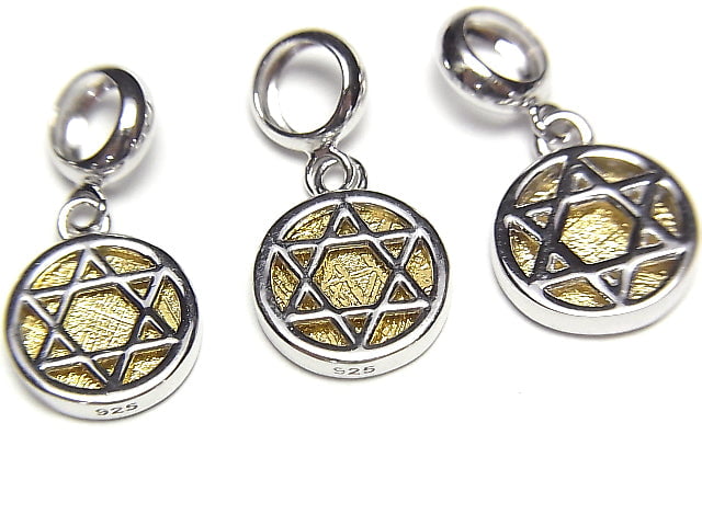 Meteorite hexagonal star Coin Pendant 9 x 9 x 2 mm Yellow Gold  Silver 925