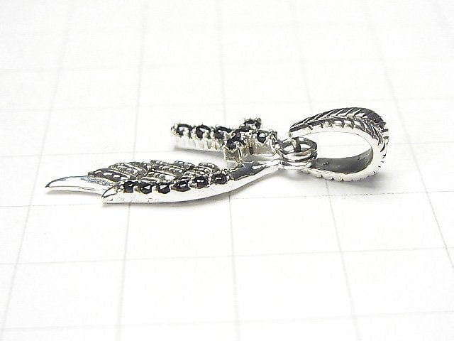 Silver925 Cross Feather Pendant with Motif w/CZ 1pc