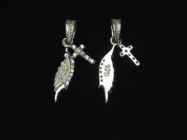 Silver925 Feather with cross motif Pendant w / CZ 1 pc