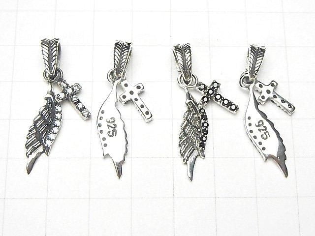 Silver 925 Cross Motif Feather Pendant with CZ (1pc)