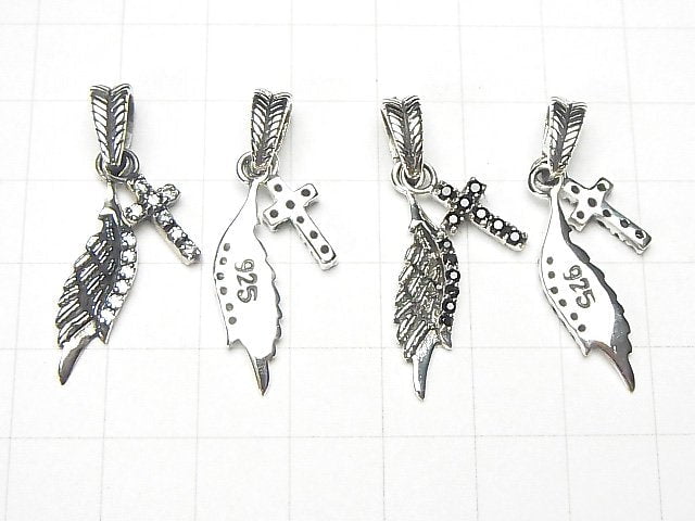 Silver925 Cross Feather Pendant with Motif w/CZ 1pc