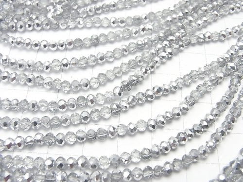 1strand $1.79! Glass Beads  Faceted Button Roundel 3x3x2mm Silver Half Coating 1strand beads (aprx.15inch / 38cm)