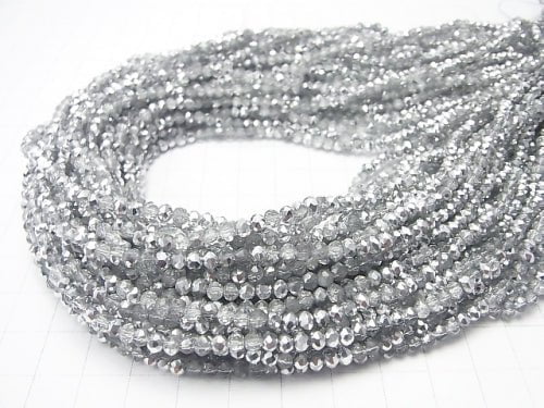 1strand $1.79! Glass Beads  Faceted Button Roundel 3x3x2mm Silver Half Coating 1strand beads (aprx.15inch / 38cm)