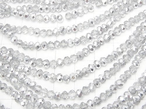 1strand $1.79! Glass Beads  Faceted Button Roundel 4 x 4 x 3 mm Silver Half Coating 1 strand beads (aprx.16 inch / 40 cm)