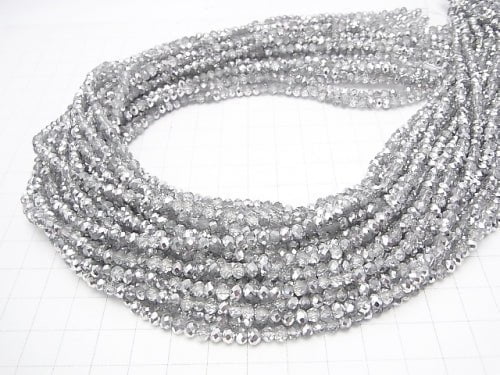 1strand $1.79! Glass Beads  Faceted Button Roundel 4 x 4 x 3 mm Silver Half Coating 1 strand beads (aprx.16 inch / 40 cm)