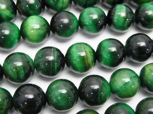 Green color Tiger's Eye AAA Round 10mm half or 1strand beads (aprx.14inch/34cm)