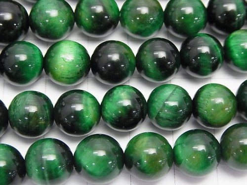 Green color Tiger's Eye AAA Round 10mm half or 1strand beads (aprx.14inch/34cm)