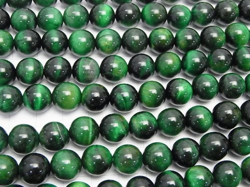 Green color Tiger's Eye AAA Round 10mm half or 1strand beads (aprx.14inch/34cm)