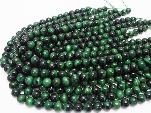 Green color Tiger's Eye AAA Round 10mm half or 1strand beads (aprx.14inch/34cm)