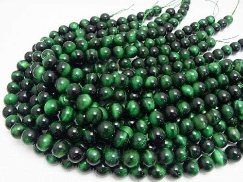 Green color Tiger's Eye AAA- Round 12mm half or 1strand beads (aprx.15inch/36cm)