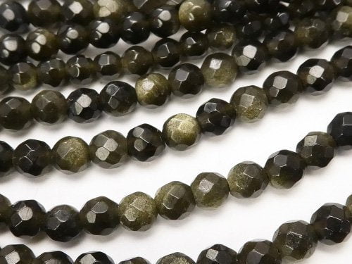 Faceted Round, Obsidian Gemstone Beads