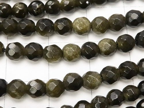 1strand $5.79! Golden Sheen Obsidian 32 Faceted Round 4 mm 1strand beads (aprx.15 inch / 38 cm)