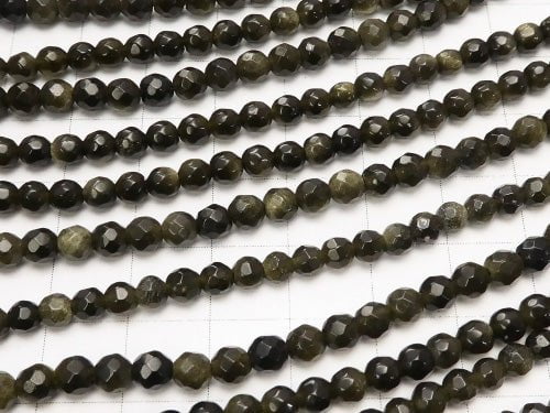 1strand $5.79! Golden Sheen Obsidian 32 Faceted Round 4 mm 1strand beads (aprx.15 inch / 38 cm)