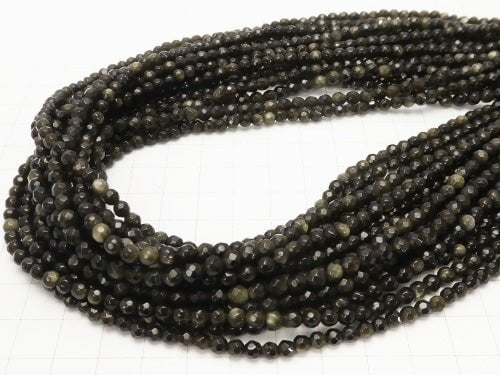 1strand $5.79! Golden Sheen Obsidian 32 Faceted Round 4 mm 1strand beads (aprx.15 inch / 38 cm)