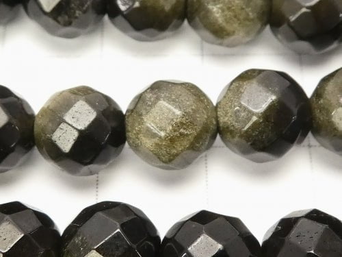 1strand $8.79! Golden Sheen Obsidian AAA 64 Faceted Round 8 mm 1strand beads (aprx.15 inch / 38 cm)