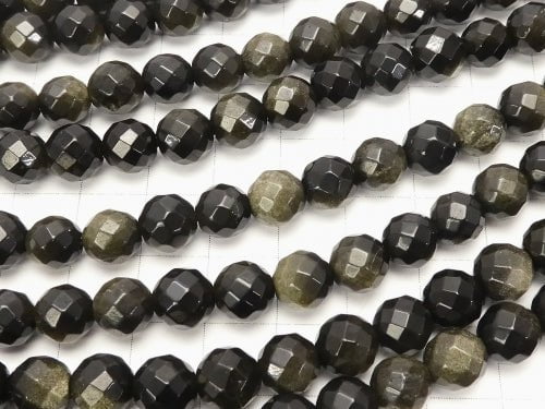 1strand $8.79! Golden Sheen Obsidian AAA 64 Faceted Round 8 mm 1strand beads (aprx.15 inch / 38 cm)