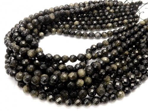 1strand $8.79! Golden Sheen Obsidian AAA 64 Faceted Round 8 mm 1strand beads (aprx.15 inch / 38 cm)