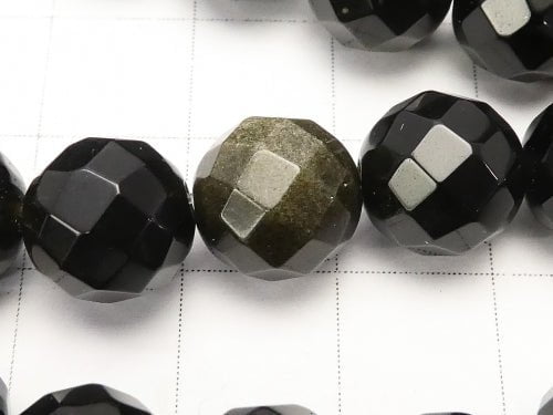 1strand $9.79! Golden Sheen Obsidian 64Faceted Round 10mm 1strand beads (aprx.15inch / 38cm)