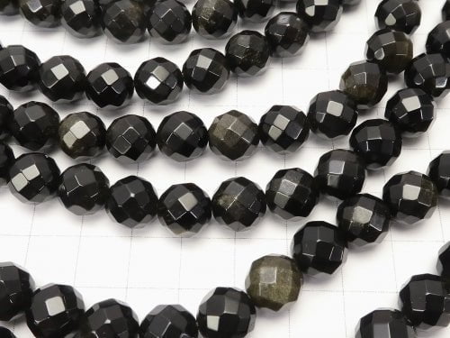 1strand $9.79! Golden Sheen Obsidian 64Faceted Round 10mm 1strand beads (aprx.15inch / 38cm)