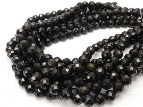 1strand $9.79! Golden Sheen Obsidian 64Faceted Round 10mm 1strand beads (aprx.15inch / 38cm)