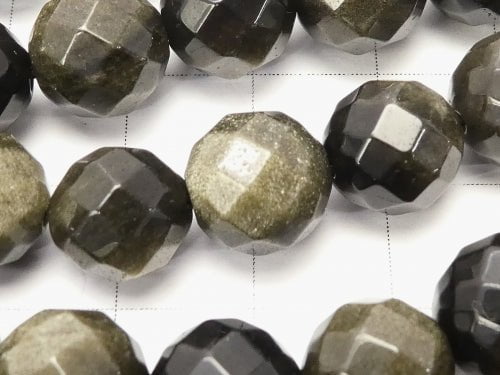 1strand $9.79! Golden Sheen Obsidian 64Faceted Round 10mm 1strand beads (aprx.15inch / 38cm)