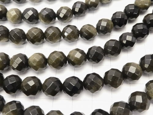 1strand $9.79! Golden Sheen Obsidian 64Faceted Round 10mm 1strand beads (aprx.15inch / 38cm)