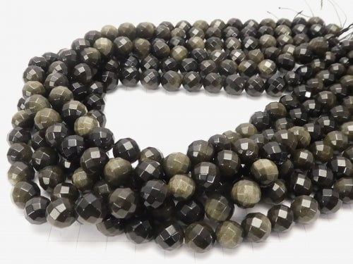 1strand $9.79! Golden Sheen Obsidian 64Faceted Round 10mm 1strand beads (aprx.15inch / 38cm)