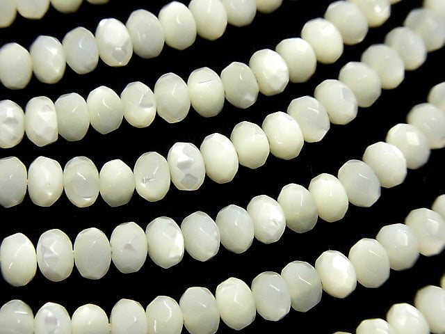 Mother of Pearl MOP White Faceted Button Roundel 6x6x4mm half or 1strand beads (aprx.15inch/38cm)