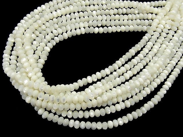 Mother of Pearl MOP White Faceted Button Roundel 6x6x4mm half or 1strand beads (aprx.15inch/38cm)