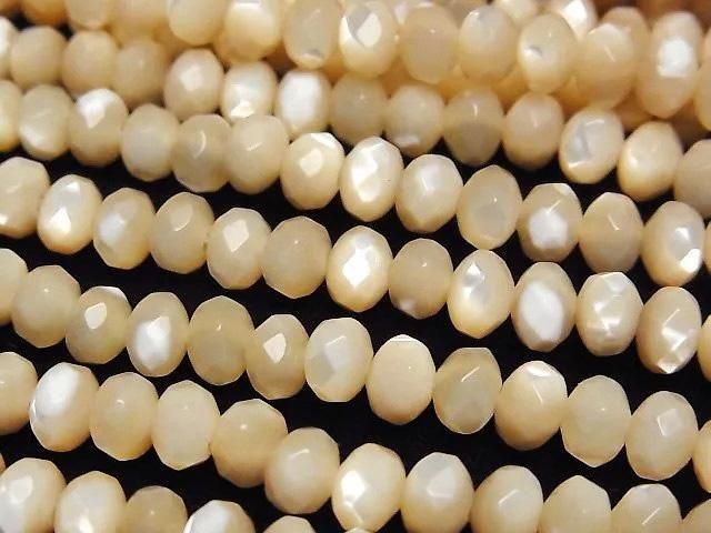 [Video] Mother of Pearl MOP Beige Faceted Button Rondelle 6x6x4mm half or 1-strand beads (approx. 15inch/38cm)