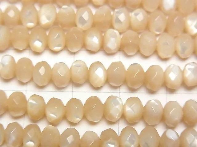 [Video] Mother of Pearl MOP Beige Faceted Button Rondelle 6x6x4mm half or 1-strand beads (approx. 15inch/38cm)