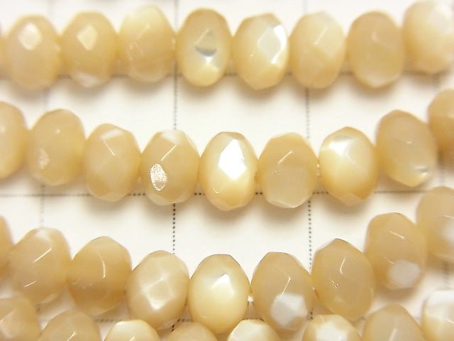 [Video] Mother of Pearl MOP Faceted Button Roundel 6 x 6 x 4 mm beige half or 1 strand beads (aprx.15 inch / 38 cm)