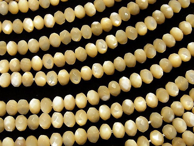 [Video] Mother of Pearl MOP Faceted Button Roundel 6 x 6 x 4 mm beige half or 1 strand beads (aprx.15 inch / 38 cm)