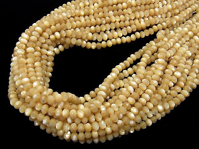 [Video] Mother of Pearl MOP Faceted Button Roundel 6 x 6 x 4 mm beige half or 1 strand beads (aprx.15 inch / 38 cm)